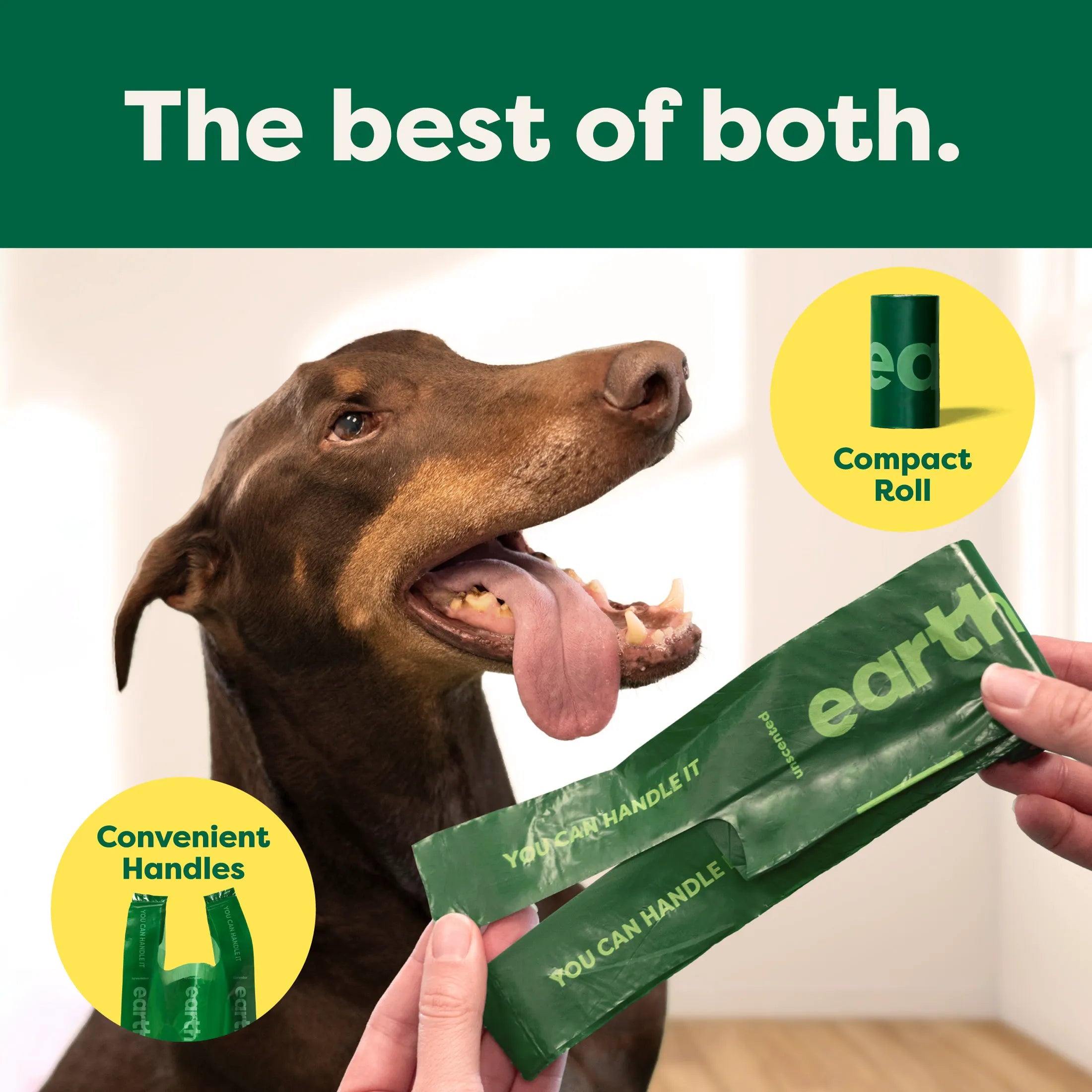 Dog Poop Bags with Handles on a Roll
