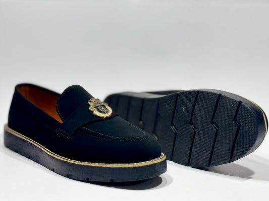 Luxury Crest Embellished Suede Loafers